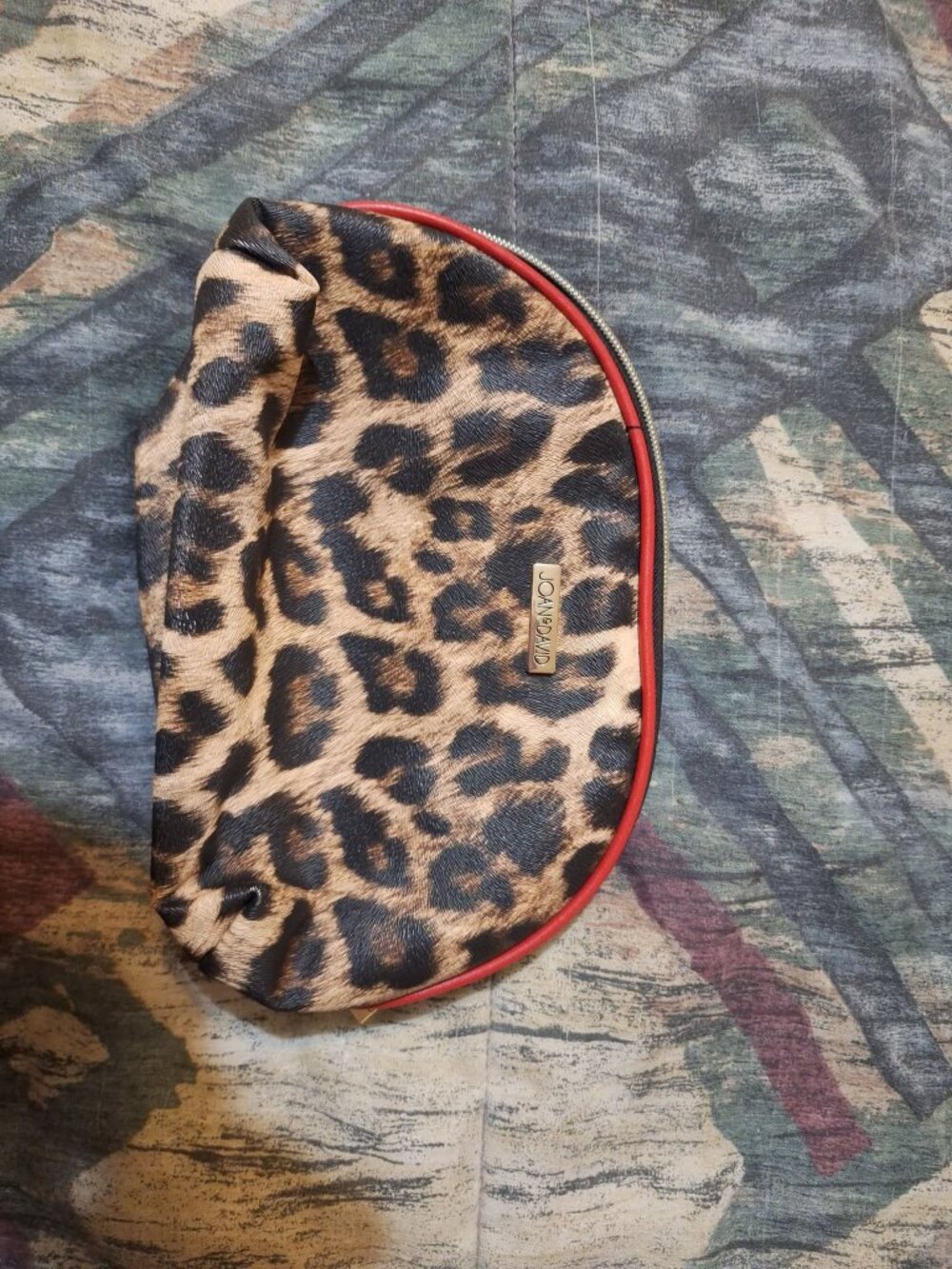 Joan & David Leopard Print Cosmetic Makeup Bag – Red Trim